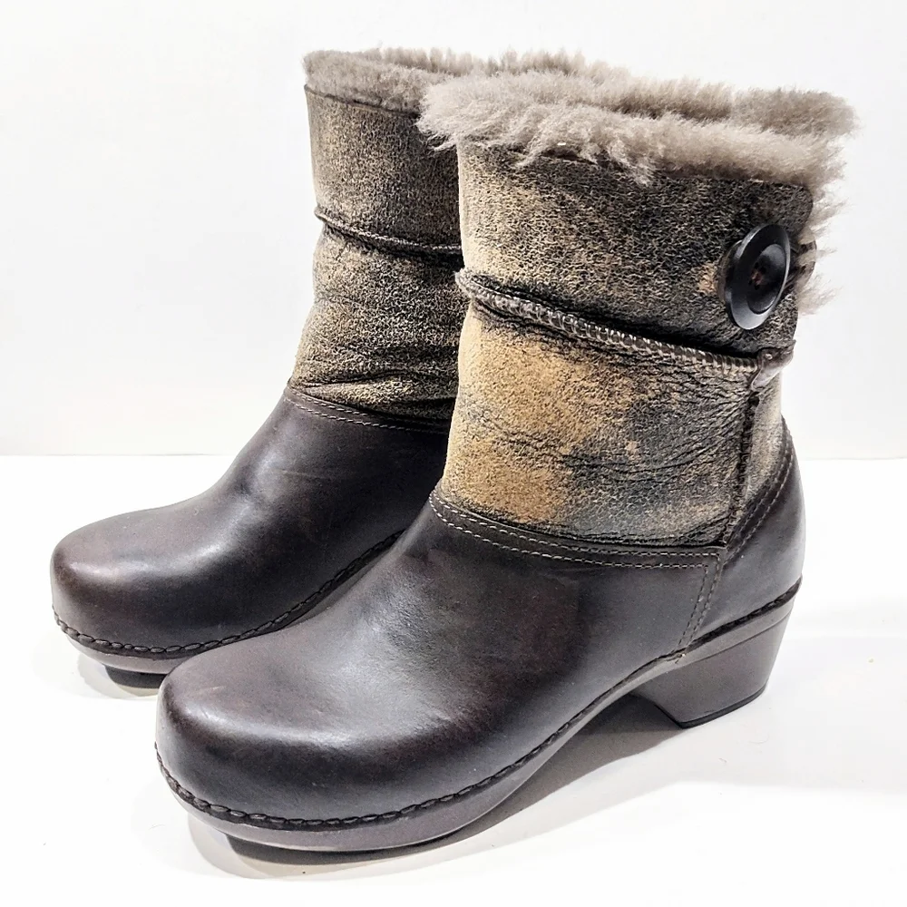 Dansko Stormy Leather Boots Clogs Shearling Lining Brown Women's EU 36 US 5.5-6 - Picture 2 of 11